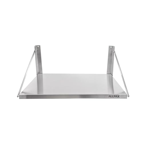 Allpax Edelstahl Wandbord 100 x 45 cm - klappbar mit gerader Ablagefläche - Belastbarkeit 40 kg - inkl. Befestigungsmaterial - Edelstahlregal für die Gastro, Küchenregal, Hängeregal von Allpax