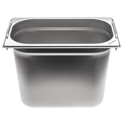Allpax GN Behälter 1/4 Edelstahl - Höhe 200 mm - mit Griffe - lebensmittelechter & hitzebeständiger Gastronormbehälter, zum Abtropfen oder als Gareinsatz im Chafing Dish von Allpax