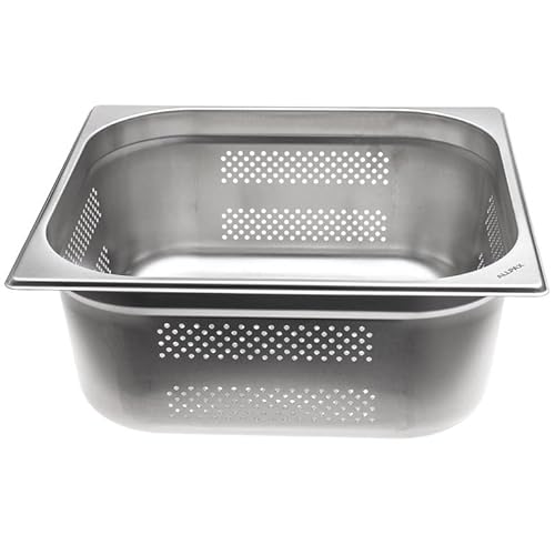 Allpax GN Behälter 2/3 Edelstahl - Höhe 150 mm - mit Lochung - lebensmittelechter & hitzebeständiger Gastronormbehälter, zum Abtropfen oder als Gareinsatz im Chafing Dish von Allpax