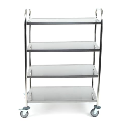Servierwagen Edelstahl mit Rollen - 4 Böden - Tragfähigkeit max. 70 kg - 86 x 53 x 125 cm - Transportwagen, Küchenwagen, Abräumwagen von Allpax