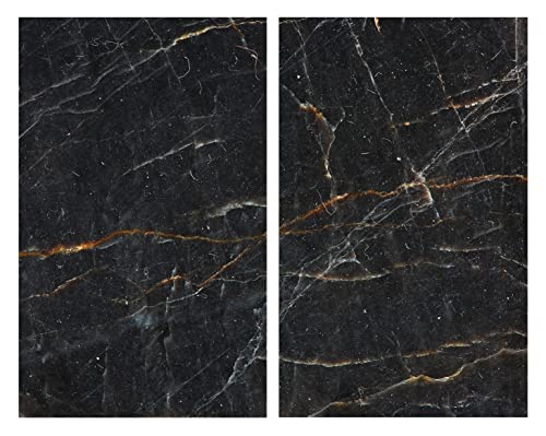 Allstar Glasabdeckplatten Marmor, 2er Set, rutschfeste Herdabdeckung für Glaskeramikkochfelder in Marmor-Optik, praktische Arbeitsflächenerweiterung in der Küche, Gehärtetes Glas, 30 x 52cm, Schwarz von Allstar