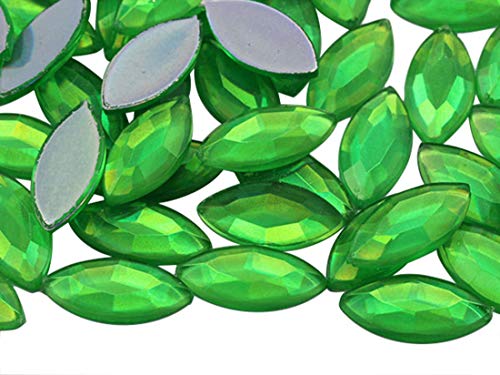 Allstarco 15x7mm Green Peridot AB Navette Flat Back Acrylic Rhinestones Marquise Gems for Crafts Horse Eye Costume Embelishments Card Making Jewels Jewelry Making Cosplay Jewels 40 Pieces von Allstarco