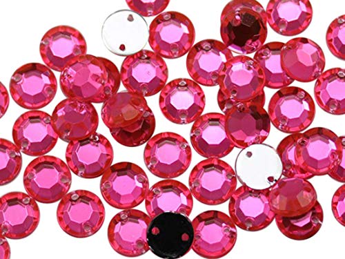 Allstarco 8mm Flache Rückseite Aufnähbare Strassperlen für Bastelarbeiten Plastik Acryl Runde Edelsteine mit Löchern zum Nähen, Kleidung Verzieren, Kostüme Cosplays Pink - Hot Pink H114 - 75 Stück von Allstarco