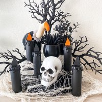 Faux Hölzerne Halloween-Kerzen, Schwarze Flamme-Kerze-Dekor, Halloween-Gestuftes Fach-Dekor, Halloween-Kerzen-Dekor, Halloween-Kerzen von AlltheDaysCreations