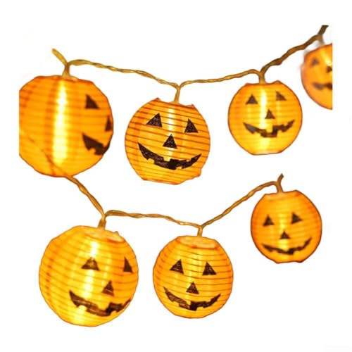 1,5 m Halloween-Kürbis-Lichterkette mit Geister-Skeletten und Spinnen, LED-Lichterkette für den Innen- und Außenbereich, für Garten, Party, Urlaub, Heimdekoration (1,5 m Batteriebox, Kürbislaterne) von Allthingstore
