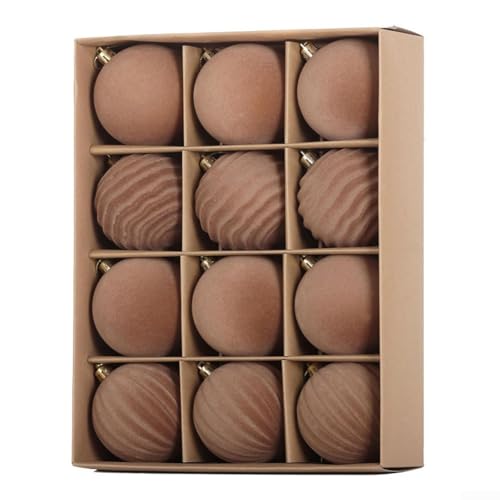 12-teiliges Weihnachtskugel-Set mit beflockter Textur für DIY-Dekoration, perfekt für kreative Urlaubsarrangements auf Bäumen und Tischdekorationen (8 cm Kaffee) von Allthingstore