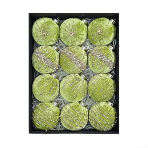 12-teiliges beflocktes Samt-Weihnachtsbaumschmuck-Set mit Metallic-Clips für elegante Urlaubsdekoration und festliche Heimdekoration (grün) von Allthingstore