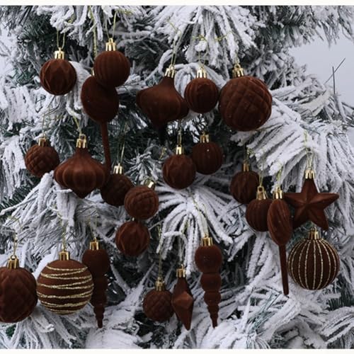 24-teiliges Weihnachtskugel-Dekorationsset zum Aufhängen an Bäumen, geeignet für Urlaub, Hochzeit, Party und saisonalen Heimgebrauch (braun) von Allthingstore
