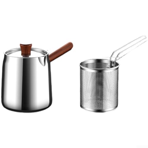 304 Edelstahl Walnuss-Fritteuse mit feinmaschigem Korb für Ölablauf, 1 5 l 2 0 l Fassungsvermögen, geeignet zum Braten, Kochen und Abseihen auf verschiedenen Herdarten (A-2) von Allthingstore
