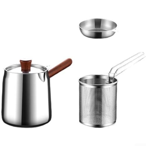 304 Edelstahl Walnuss-Fritteuse mit feinmaschigem Korb für Ölablauf, 1 5 l 2 0 l Fassungsvermögen, geeignet zum Braten, Kochen und Abseihen auf verschiedenen Herdarten (A-3) von Allthingstore