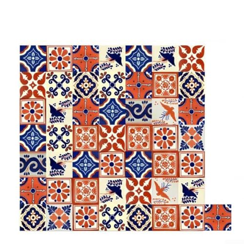 50 Stück wasserdichte Blumen-Fliesenaufkleber im Retro-Stil aus PVC für Wände, Glas und Möbel (ET303) von Allthingstore