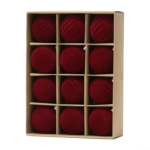 Allthingstore 12 Stück beflockte Weihnachtskugeln zum Selbermachen, für gemütliche und stilvolle Urlaubsarrangements für Weihnachtsbäume und verschiedene festliche Displays (8 cm weinrot) von Allthingstore