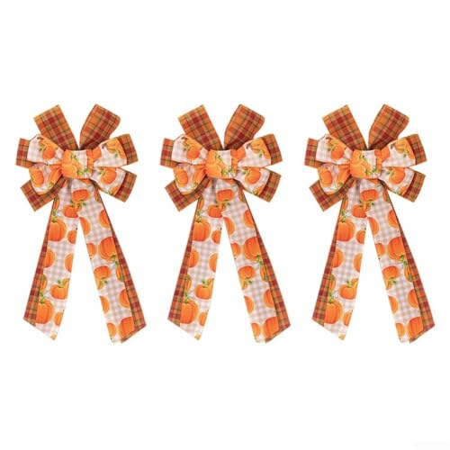 Allthingstore 3 Kürbis-Stoffschleifen für Herbst- und Thanksgiving-Dekorationen, Set für Kränze, Treppen und saisonale Partys (A) von Allthingstore