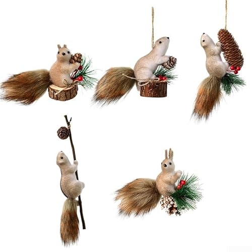 Allthingstore 5-teiliges Schaumstoff-Eichhörnchen-Ornament-Hänge-Set für Weihnachtsbaum-Dekoration mit verschiedenen Posen für festliche saisonale Präsentation von Allthingstore