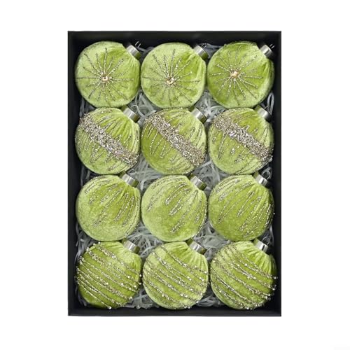 Allthingstore Beflockte Samt-Weihnachtskugeln, 12 Stück, 8 cm, dekorative Kugeln für festliche Baum- und Heimdekoration (grün) von Allthingstore