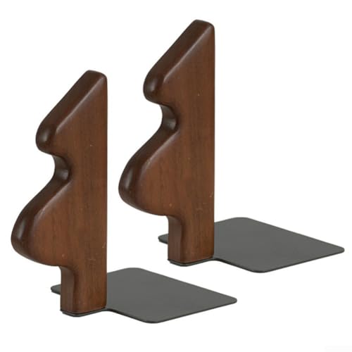 Allthingstore Buchstützen aus Holz mit Metallsockel in Weihnachtsbaumform für Schreibtisch- und Regal-Organisation, Massivholz und Karbonstahl, praktisches und dekoratives Set von Allthingstore