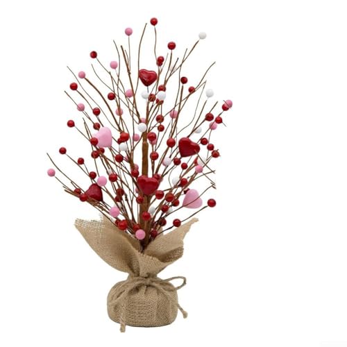 Allthingstore Dekorativer Herz-Baum für Valentinstag, entworfen mit künstlichen Beeren-Elementen, um Tischplatte oder Regal zu verschönern von Allthingstore