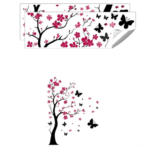 Allthingstore Elegante Pflaumenblütenzweig Wandaufkleber Schmetterling Blumen Baum Wandaufkleber Selbstklebend Abnehmbare PVC Kunst Dekoration für Wohnzimmer Schlafzimmer Kinderzimmer von Allthingstore