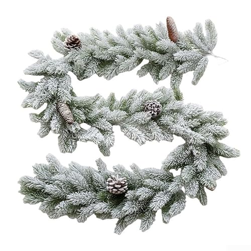 Allthingstore Festive 1,8 m schneebedeckte Rattan-Girlande, Weihnachtsdekoration, für drinnen und draußen, leichtes PE-Material, flexible Urlaubsdekoration für Türen, Kaminsims, Treppen, Grün von Allthingstore