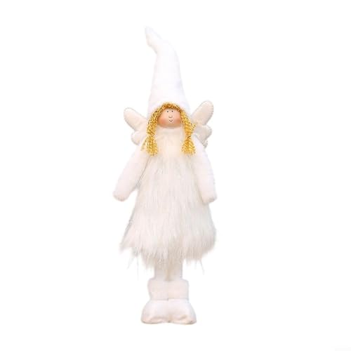 Allthingstore Festliche Weihnachtsengel Puppe Dekoration in Weiß und Rosa Plüsch mit Teleskopbeinen für Feiertagsregal oder Tischdekoration (Teleskop-Weiß) von Allthingstore