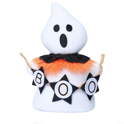 Allthingstore Festliches Halloween für Elfenpuppe Ornament mit Schal, niedliche Plüsch-Tischdekoration für Zuhause, Schreibtisch, Kaminsims oder Regal in Weiß und Gelb (A) von Allthingstore