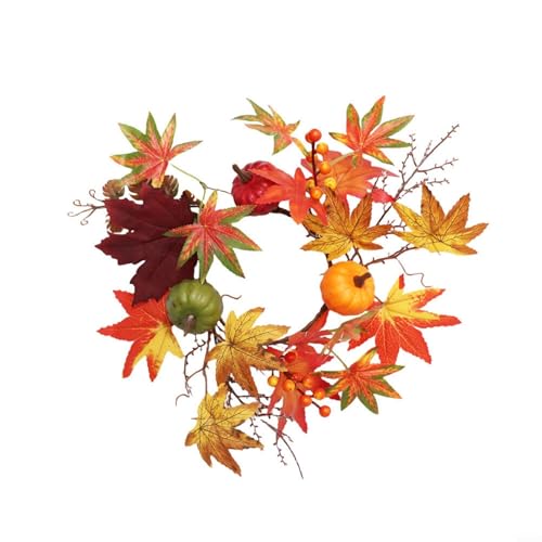 Allthingstore Herbst Ernte Kerze Ring Kranz Tischdekoration mit Herbstlaub Kürbisse Beeren für Zuhause von Allthingstore