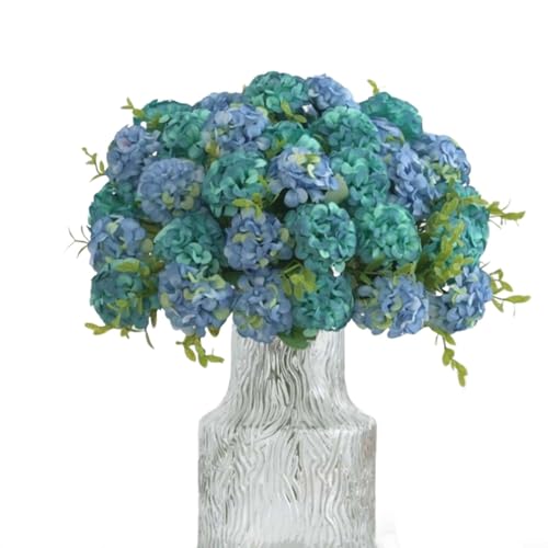 Allthingstore Künstliche Hortensien, 33 cm, Seidenstrauß, Hochzeitsdekoration, Heimdekoration, 10 Blütenköpfe (blau) von Allthingstore