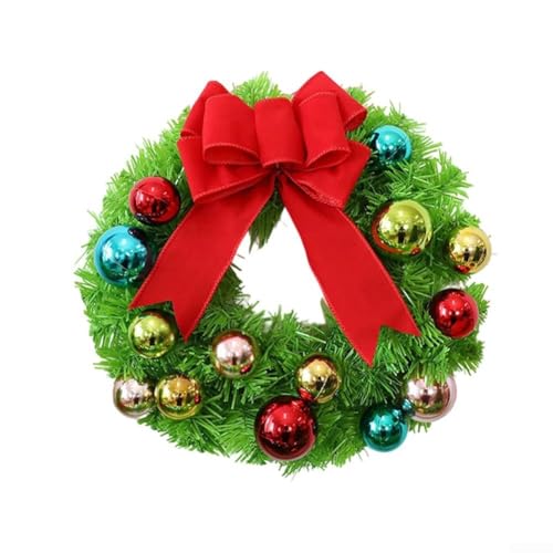 Allthingstore Künstlicher Weihnachtskranz, 30 cm, 40 cm, grün mit roter Schleife, bunte Kugeln für Haustür, Veranda, Wand, Fenster, Urlaubsdekoration, drinnen und draußen (grün 30 cm) von Allthingstore