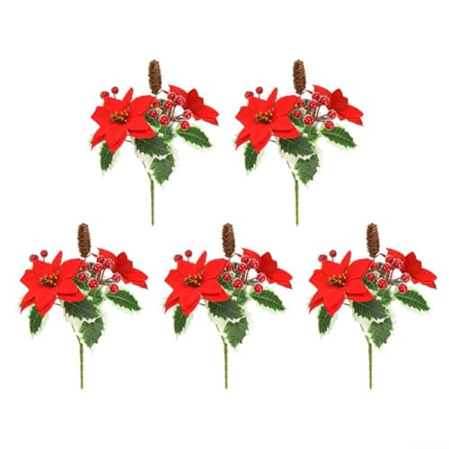 Allthingstore Künstlicher Weihnachtssternstrauß mit Tannenzapfen und Beeren für Weihnachten, Innen- und Außenbereich, 5 Stück Allthingstore Künstlicher Weihnachtssternstrauß mit Tannenzapfen und Beeren für Weihnachten, Innen- und Außenbereich, 5 Stück von Allthingstore