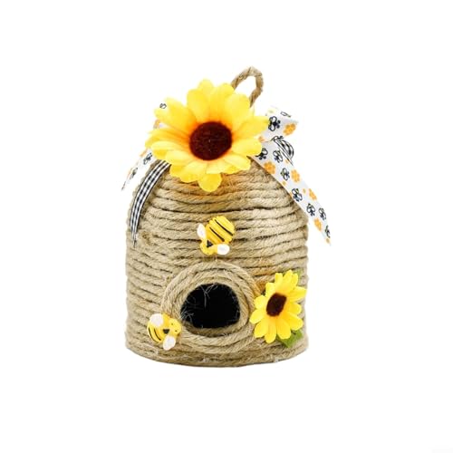 Allthingstore Rustikales Hanfseil Bienenstock Ornament mit Holzbienen Stil Gartendekoration für gestufte Tabletts (B und B) von Allthingstore
