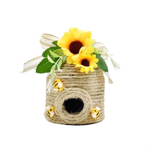 Allthingstore Rustikales Hanfseil Bienenstock Ornament mit Holzbienen Stil Gartendekoration für gestufte Tabletts (C und C) von Allthingstore