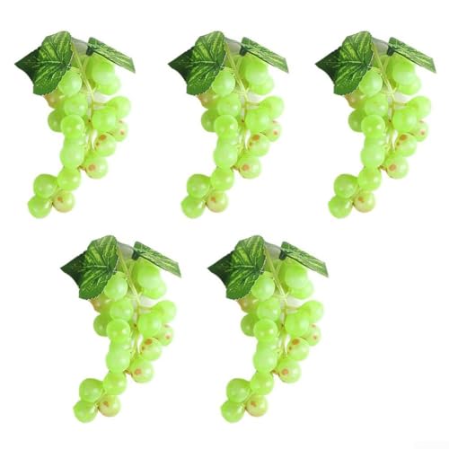 Allthingstore Set mit 5 realistischen PVC-Trauben-Clustern, entworfen für Heim- und Veranstaltungsdekoration oder Fotografie-Requisiten mit Kunststoffkonstruktion (grün) von Allthingstore
