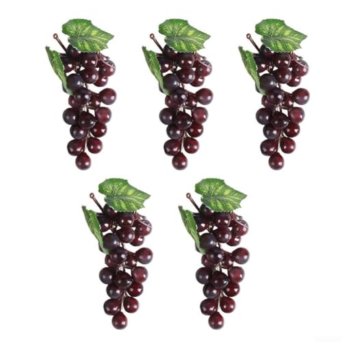 Allthingstore Set mit 5 realistischen PVC-Trauben-Clustern, entworfen für Heim- und Veranstaltungsdekoration oder Fotografie-Requisiten mit Kunststoffkonstruktion (lila) von Allthingstore