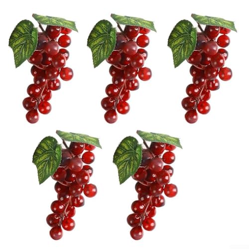 Allthingstore Set mit 5 realistischen PVC-Trauben-Clustern für Zuhause und Veranstaltungen, Dekoration oder Fotografie-Requisiten mit Kunststoffkonstruktion (rot) von Allthingstore