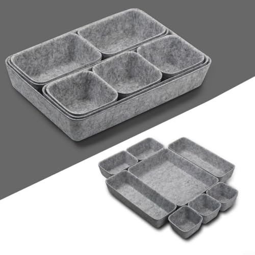 Allthingstore Stilvolle Filz-Aufbewahrungs-Organizer-Kollektion, Mehrzweck-Behälter-Set für Zuhause, Schreibtisch, Schubladen, Kosmetik-Accessoires, Regal-Organisation, integrierte Faser (halbgrau) von Allthingstore