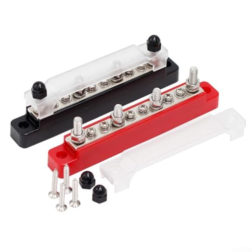 Allthingstore Stromverteiler-Sammelschiene 150 A für 12 V-48 V Gleichstrom-Systeme, Klemmleiste mit flammhemmender Basis und PC-Abdeckung für Autos, Wohnmobile, Marine-Anwendungen von Allthingstore
