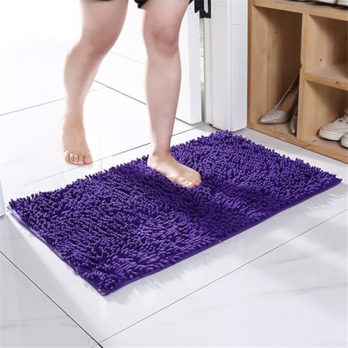 Allthingstore Weicher Chenille-Badteppich mit rutschfestem Design und hoher Saugfähigkeit, perfekte Ergänzung für jedes Badezimmer oder Wohnraum-Dekor (Blau/Lila) von Allthingstore