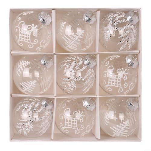 Allthingstore Weihnachtskugel-Set, 9-teilig, transparentes PET-Material, bemalt und fertig zum Aufhängen für festliche Dekoration zu Hause und am Arbeitsplatz (weiß) von Allthingstore