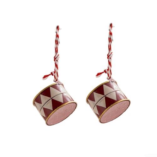 Allthingstore Weihnachtstrommel-Ornament, bunte Eisen-Hängedekoration für Baum oder Tischplatte, festliches Rot Grün Weiß Gold Urlaub Display Akzent (B) von Allthingstore