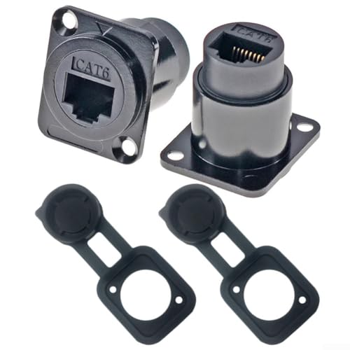 Cat6 Panel Mount Adapter Set von 2, D Typ für RJ45 Durchgangsbuchse für robuste Datenübertragung (schwarz) von Allthingstore