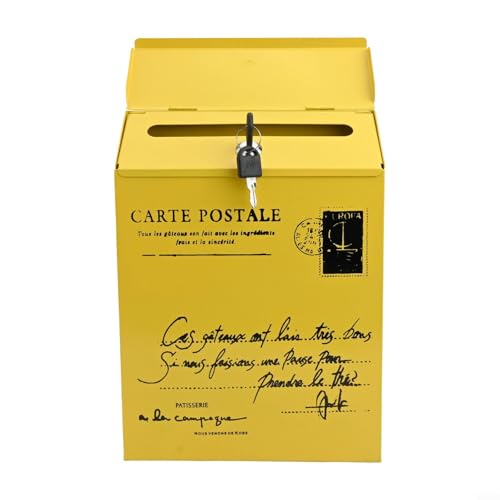 Charmanter Briefkasten für Briefe und Zeitungen, rustikale Ästhetik, mit Eisenmaterial, wetterbeständiges Design (Gelb) von Allthingstore