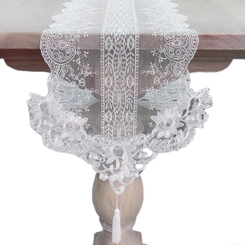 Charmanter Tischläufer aus Spitze mit Blumenstickerei für Hochzeitsfeiern, perfekt für stilvolle Mahlzeiten von Allthingstore