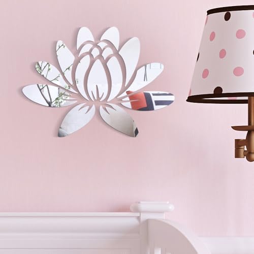 Dekoratives Lotus-Acryl-Spiegel-Wandaufkleber-Set für personalisierte Wohnästhetik (Silber) von Allthingstore
