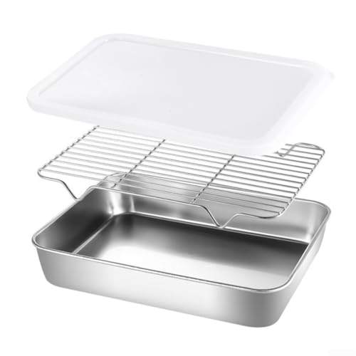 Edelstahl-Backform und -gestell-Set, inklusive Abdeckung für effiziente Aufbewahrung und Kochen in der Küche (26 x 20 x 5 cm) von Allthingstore