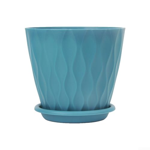 Elegantes 5-teiliges Blumentopf-Set mit Wellenmuster und Halterungen für den Innen- und Außenbereich (blau) von Allthingstore