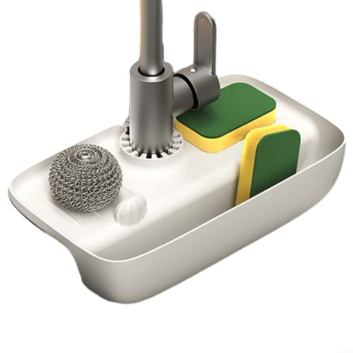 Faltbare Silikon-Küchenarmaturmatte mit Abflussgestell und Schwammhalter für Spülbecken-Spritzschutz und schnelles Trocknen von Reinigungsutensilien in Küche und Bad (weiß) von Allthingstore