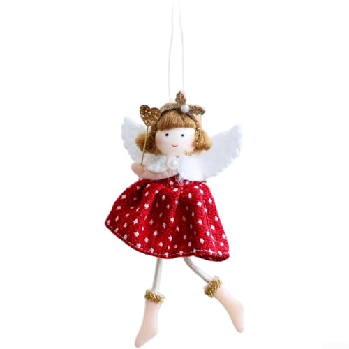 Festlicher Weihnachtsengel Mädchen Puppe Ornament mit detailliertem kariertem Rock und elegantem Perlen-Stirnband zum Aufhängen an Baum oder saisonale Dekoration (rot) von Allthingstore