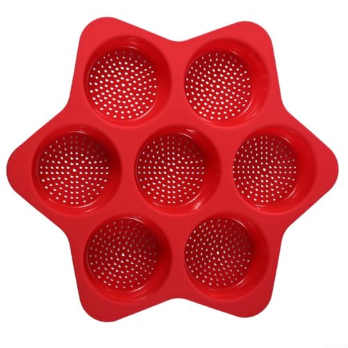 Flexible Hamburger-Brötchenform aus Silikon mit 7 Mulden, antihaftbeschichtet für müheloses Backen von Brötchen, Muffins und mehr (rot) von Allthingstore