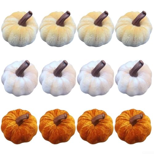 Für Herbst dekoratives Set mit 12 Samtschaum-Kürbisse mit realistischem Goldstiel-Design, leichte und künstliche Kürbisse für Halloween und Thanksgiving Einstellungen Für Herbst dekoratives Set mit 12 Samtschaum-Kürbisse mit realistischem Goldstiel-Design, leichte und künstliche Kürbisse für Halloween und Thanksgiving Einstellungen von Allthingstore