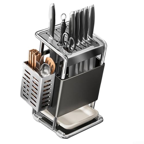 Hält Utensilien handlich, stabiles Küchenregal aus Edelstahl mit integriertem Essstäbchenhalter und praktischer Ablaufpfanne (grauer Karbonstahl) von Allthingstore